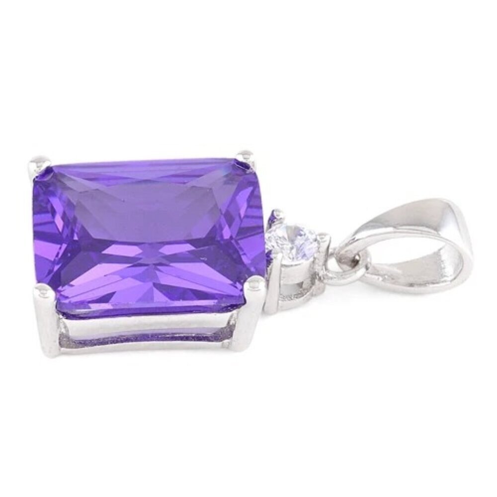 Sterling Silver Rectangular Amethyst Cz Pendant - image 1